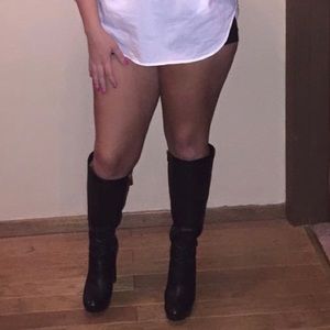 MK High Knee Black Leather Boots